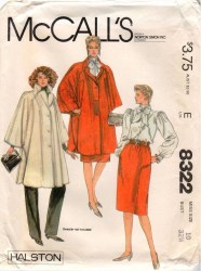 8322 MCCALLS 1982 BUTTON PONCHO, BLOUSE, SKIRT, PANTS HALSTON PATTERN 12,  OR 14, 16, OR 18 CHOICE  Uncut